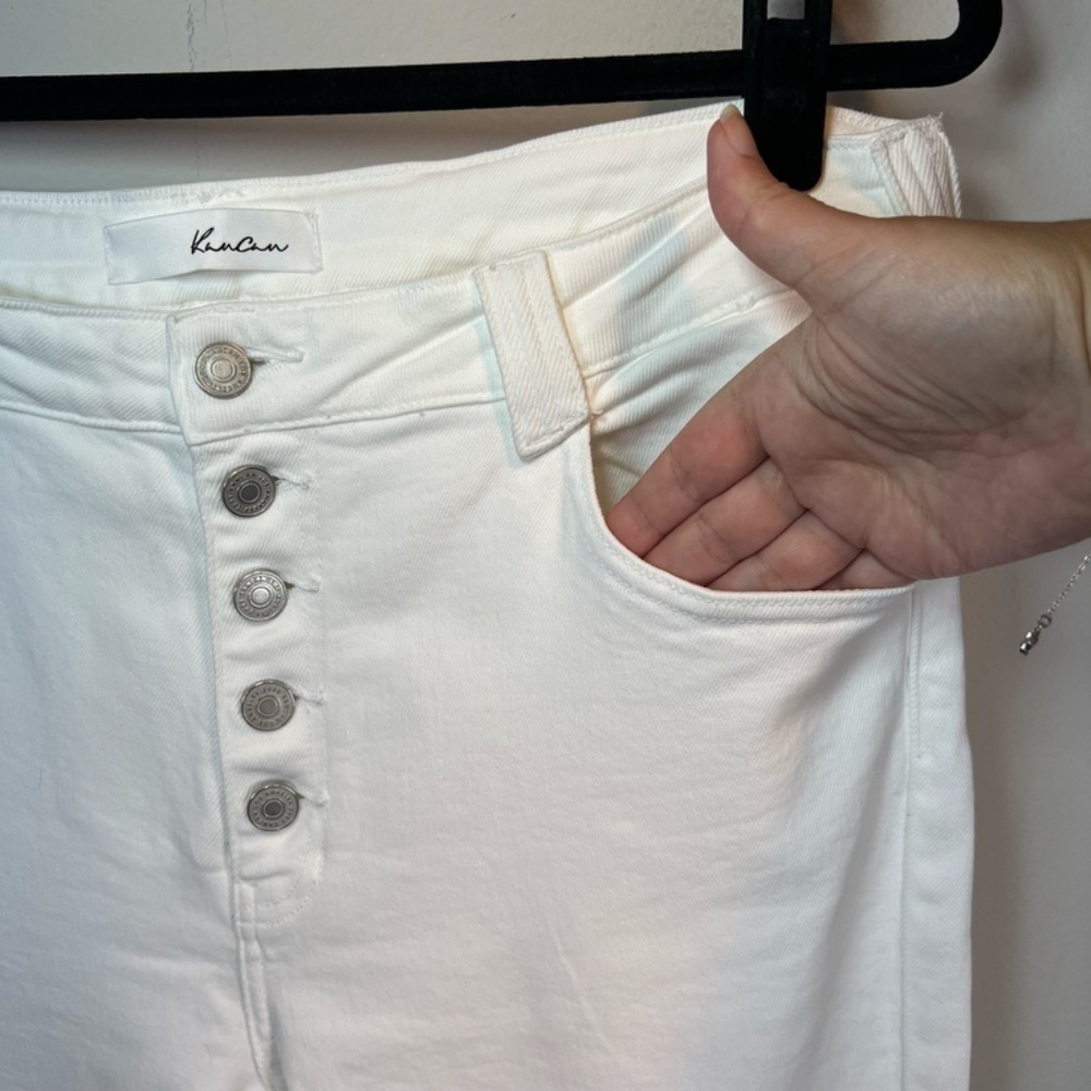 Kancan Flare Stretch Jeans White Denim High Rise Frayed Button Summer Size 31x33 - Picture 4 of 13